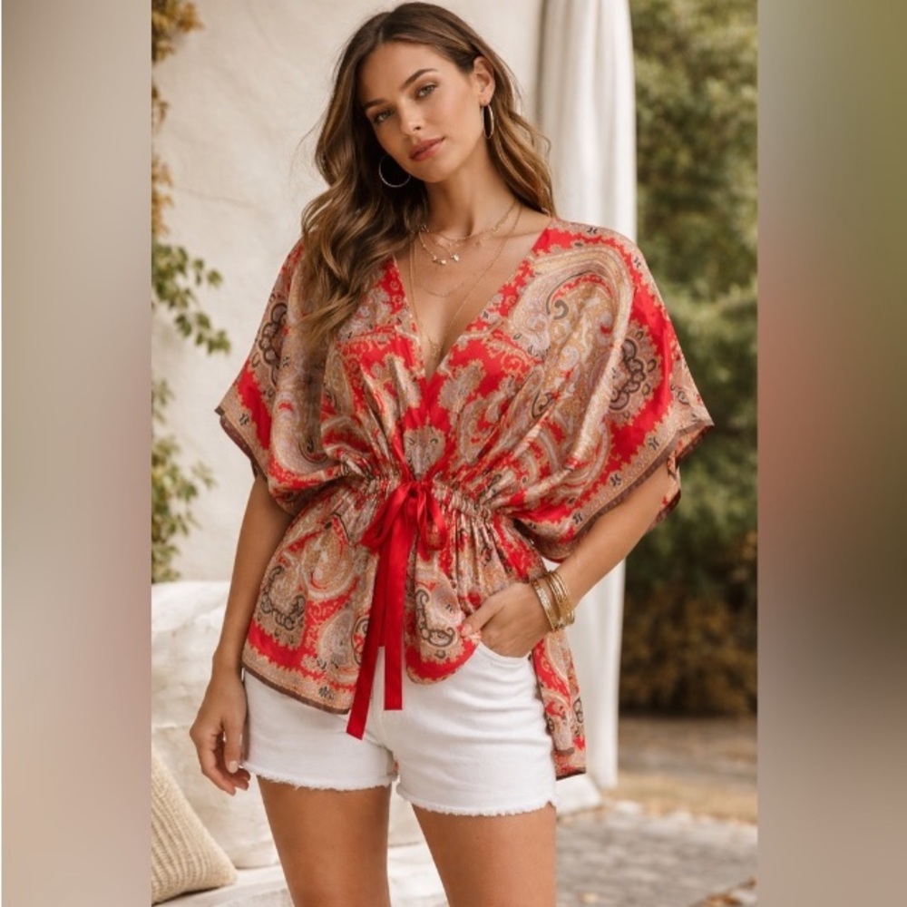 Cabi Silk Kimono Blouse Size Large